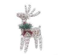 Springwillfly Christmas Reindeer Ornament With Soft Warm LED Lights And Rustic Twine Design, Enhanced By Decorative Pine Branch Wreath Collar(Iron deer lamp)