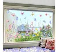 Springwillfly Static Cling PVC Window Sticker Featuring Colorful Flower And Butterfly Graphics, Removable Decal For Indoor Glass Decoration(D16101-30 * 90cm)