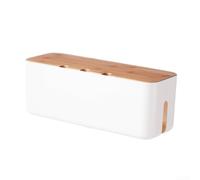 Springwillfly Wire Storage Box With Wooden Cover And Cable Ports For Organizing Power Strips, Chargers, And USB Devices Efficiently(white)