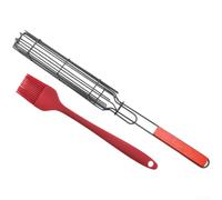 Springwillfly Wooden Handle BBQ Grill Basket For Hot Dogs Sausages And Vegetables With Rust Resistant Carbon Steel Construction And Non Coating(F)