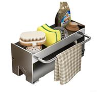 SpringwillflyKitchen Sponge And Brush Holder With Towel Rail, Optimized Incline Directs Water Flow Back Into The Sink(gray)