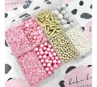 Sprinkle box pink gold white hearts rods Sprinkles Mother's Day cupcake cookies cake toppers pearls chocolate balls 100s and 1000s birthday decoration topper sprinkle mix blend PINK SPRINKLE BOX