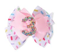 Sprinkle Confetti Hair Bow - First Birthday Pink Party Decoration for Baby Girls, Ice Cream Theme 1st Birthday (3th Girls Hair Bow)