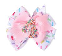 Sprinkle Hair Bow for Girls - Confetti First Birthday Pink Party Decorations, Ice Cream Theme for 1st Birthday (4th Hair Bow)