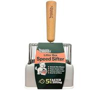 Sprinkle & Sweep Cat Litter Speed Sifter With Base, Premium Kitty Clump Scoop, Litter Box Cleaner, Quick Kitty Litter Sifter, Comfortable Beech Wood Grip, Washable Base Stand, Heavy Duty Cat Litter