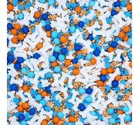Sprinkles By Post. Blue dog cupcake sprinkles mix (50g). Blue, white and orange edible Birthday cake decorations for home baking. Puppy themed kids party cookie toppers.