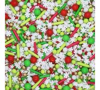 Sprinkles By Post. Christmas cupcake sprinkles mix (50g). Lime, green, white, red and metallic gold edible cake decorations for home baking. Festive xmas themed party cookie toppers.