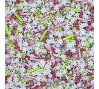 Sprinkles By Post. Christmas cupcake sprinkles mix (50g). Lime, green, white, red and pink edible cake decorations for festive home baking. Candyland themed party cookie toppers.