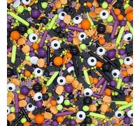 Sprinkles By Post. Monster Mash cupcake sprinkles mix (50g). Orange, lime, purple, and black edible Birthday cake decorations for home baking. Halloween themed kids party cookie toppers.