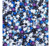 Sprinkles By Post. Space cupcake sprinkles mix (50g). Purple, blue, white, silver and black edible Birthday cake decorations for home baking. Galaxy themed kids party cookie toppers.