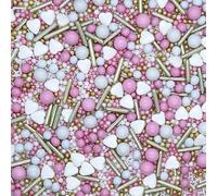 Sprinkles By Post. Wedding cupcake sprinkles mix (50g). Pink, white & metallic gold edible Birthday cake decorations for home baking. Princess themed kids party cookie toppers.