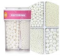 Sprinkles for Cake Decorating, 4 Sizes, Pearl White Sprinkles for Baking Cakes, Cupcakes, Ice Cream, Chocolate, Cookies, Decorations, Celebrations, Wedding, Shower, Party, 220ml