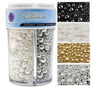 Sprinkles for Cake Decorating, 8.1Oz Gold Silver White and Black Pearl Sprinkles Mix for Cookie Baking Ice Cream Cupcake Topping
