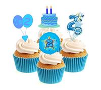 Sprinkles & Toppers Ltd 2nd Birthday Blue Collection Edible Stand Up Wafer Paper Cake Toppers (12 Pack)