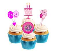 Sprinkles & Toppers Ltd 2nd Birthday Pink Collection Edible Stand Up Wafer Paper Cake Toppers (12 Pack)