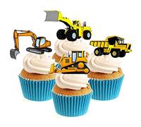 Sprinkles & Toppers Ltd Diggers & Trucks Mix Edible Stand Up Wafer Paper Cake Toppers (12 Pack)
