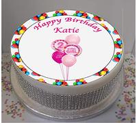 Sprinkles & Toppers Ltd Personalised 2nd Birthday Pink 8" Edible Icing Cake Topper (Please Leave Personalisation as Gift Message)