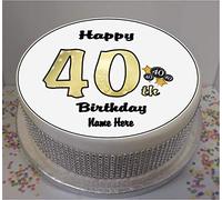 Sprinkles & Toppers Ltd Personalised 40th Birthday Black & Gold 8" Edible Icing disc Cake Topper (Please Leave Personalisation Details as Gift Message)