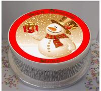 Sprinkles & Toppers Ltd Personalised Fun Christmas Snowman Red & Gold 8" Edible Icing Cake Topper (Please Leave Personalisation as a Gift Message)