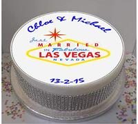 Sprinkles & Toppers Ltd Personalised Just Married in Las Vegas USA 8" Edible Icing Cake Topper (Please Leave Personalisation as Gift Message)