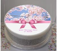 Sprinkles & Toppers Ltd Personalised Pink Blossom with Bow 8" Edible Icing Cake Topper (Please Leave Personalisation as Gift Message)