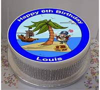 Sprinkles & Toppers Ltd Personalised Pirates Island 8" Edible Icing Cake Topper (Please Leave Personalisation Details as Gift Message)