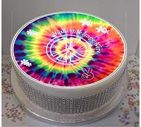 Sprinkles & Toppers Ltd Personalised Tie Dye Peace Sixties 8" Edible Icing Cake Topper (Please Leave Personalisation as Gift Message)