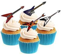 Sprinkles & Toppers Ltd Rock Guitar Mix Edible Stand Up Wafer Paper Cake Toppers (12 Pack)