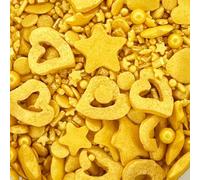 Sprinkletti - Gold - 30g Cake Topper Sprinkles - Shimmer Confetti, Hearts, Stars, Balls & Strands - Edible Cake Decorations - Wedding and Birthday Cake Sprinkles