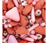 Sprinkletti - Lipstick - 100g. This beautiful colourful mix of pink, lilac & red sprinkle shapes and textures is ideal for all your themed cakes and bakes. (Lipstick)