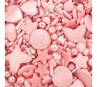 Sprinkletti - Pink - 30g Cake Topper Sprinkles - Shimmer Hearts, Butterflies, Stars, Balls & Strands - Edible Cake Decorations - Birthday Cake Sprinkles