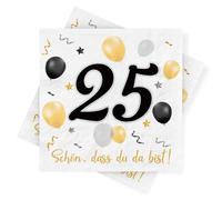 Sprinlot 30-Pack Black Gold 25th Birthday Napkins, 3-Ply Paper, Perfect for Birthday, Anniversary, Celebration