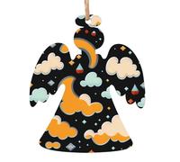 Sprite abstract clouds Wooden Christmas Tree Ornaments Angel Shape 4 PCS - Vintage Pendant Decorations for Holiday Home Decor