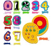 SpriteGru 10 Pieces Number Lacing Cards, 0-9 Double Sided Sewing Cards with 10 Colorful Laces, Imagination Development Lacing Toys Games for Children Educational and Learning Activity