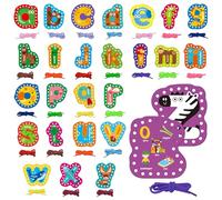 SpriteGru 26PCS Alphabet Lacing Cards, Lowercase Letters Sewing Kit with 26 Double-Sided Cards and 26 Colorful Laces Alphabet Learning Toy Motor Skills Art Crafts for Toddlers, Kids, Students