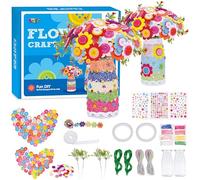 SpriteGru Flower Craft Kit for Kids, Make Your Own Flower Bouquet with Buttons and Colorful Petals, Art Vase and Craft DIY Activity Gift for Boys & Girls Age 4 5 6 7 8 9 10 Year Old (2 Glass Vase)