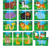 SpriteGru Jungle Animal Memory Game, 28 Chunky Cards Wild Animal Head Tail Matching Game 1-5 Players Memory Matching Game for Age 18 Months+