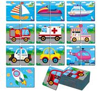 SpriteGru Vehicle Memory Game, 28 Chunky Cards Transportation Theme Head Tail Matching Game 1-5 Players Land/Water/Air Vehicles Memory Matching Game for Preschoolers, Toddlers, Kids