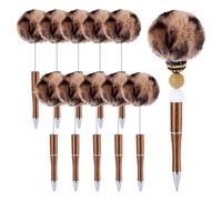 Spritewelry 10 Pcs Fluffy Beadable Pens Plush Ballpoint Pen Cute Pom Pom Pens Shaft Rollerball Pens for DIY Personalized Pen Office School Supplies Sienna