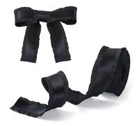 Spritewelry 10 Yards Satin Double Ruffle Edge Ribbon 40mm Wide Black Pleated Edging Lace Trim for Hair Bows Sewing Gift Wrapping Bouquets Decor