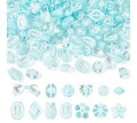 Spritewelry 100G Assorted Acrylic Beads Candy Color Acrylic Beads Light Aqua Mix Shapes Leaf Butterfly Flower Round Oval Transparent Loose Beads for Jewelry Making
