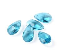 Spritewelry 100Pcs Teardrop Beads Top Drilled Faceted Drop Glass Beads Hanging Crystals Cyan Chandelier Crystal Prisms Pendants for Jewelry Making DIY Lamp Suncatcher Decor