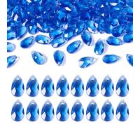 Spritewelry 100Pcs Teardrop Beads Top Drilled Faceted Drop Glass Beads Hanging Crystals Royal Blue Chandelier Crystal Prisms Pendants for Jewelry Making DIY Lamp Suncatcher Decor