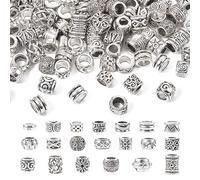 Spritewelry 100Pcs Tibetan Style Alloy European Beads - 20 Styles Antique Silver Large Hole Western Beads Filigree Barrel Metal Loose Spacers for Necklace Bracelet Jewelry Making