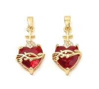 Spritewelry 10Pcs 18K Gold Plated Heart Charms Red Sacred Heart Cubic Zirconia Pendants Valentine Charms for Gothic Jewelry Necklace Bracelet Making