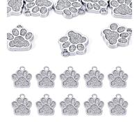 Spritewelry 10Pcs Alloy Enamel Paw Print Charms Bling Glitter Paw Print Charms Colorful Powder Alloy Enamel Cat Dog Charm Animal Cat Dog Paw Charms Paw Print Beads for DIY Craft Jewelry Making