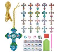 Spritewelry 10pcs Diamond Cross Hanging Kits 5D Rhinestone Acrylic Bookmark Kits Rhinestone Crystal Cross Pendant Ornament Christian Painting Decor for Adults