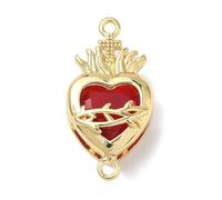 Spritewelry 10Pcs Heart with Fish Connector Charms Red Sacred Heart Crystal Pendants 18K Gold Plated Brass Charms for Valentine Jewelry Necklace Bracelet Making