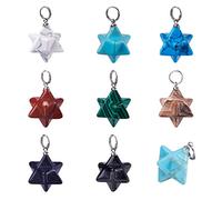 Spritewelry 10pcs Merkaba Star Stone Pendants Healing Chakra Charms with 201 Stainless Steel Split Rings for Women Men
