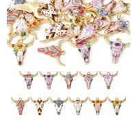 Spritewelry 11 Styles Flower Cattle Head Charms 22Pcs Enamel Cow Charms Ox-Head Shape Charms Alloy Animal Cattle Pendants for Earring Necklace Bracelet Making Bag Keychain Decoration